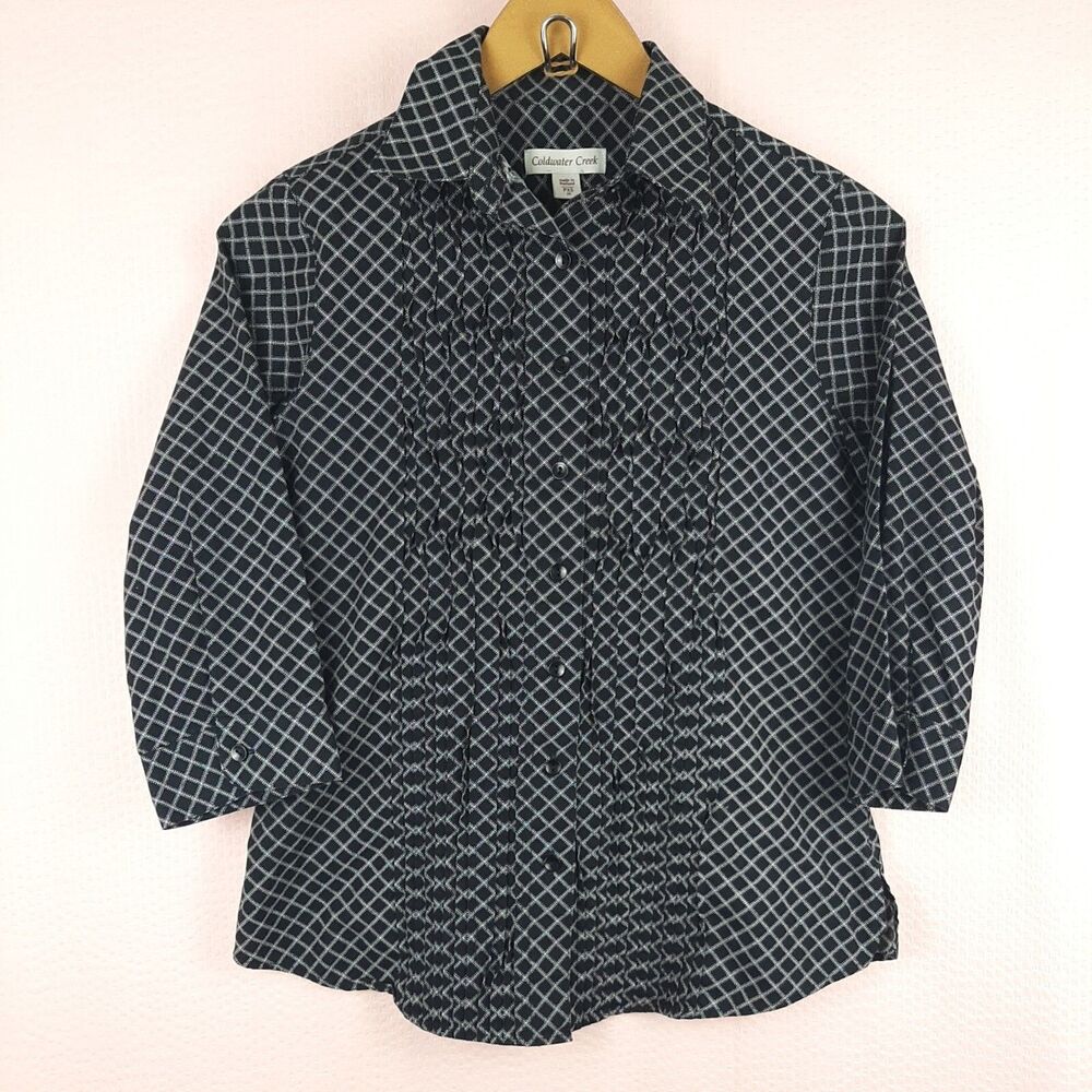 Coldwater Creek Women Button Up Blouse Pleated Front Classic Size Petite PXS
